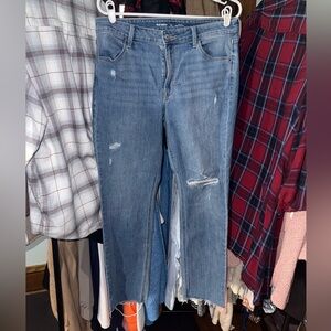 Old Navy Distressed Blue High Rise Straight Leg Denim-12